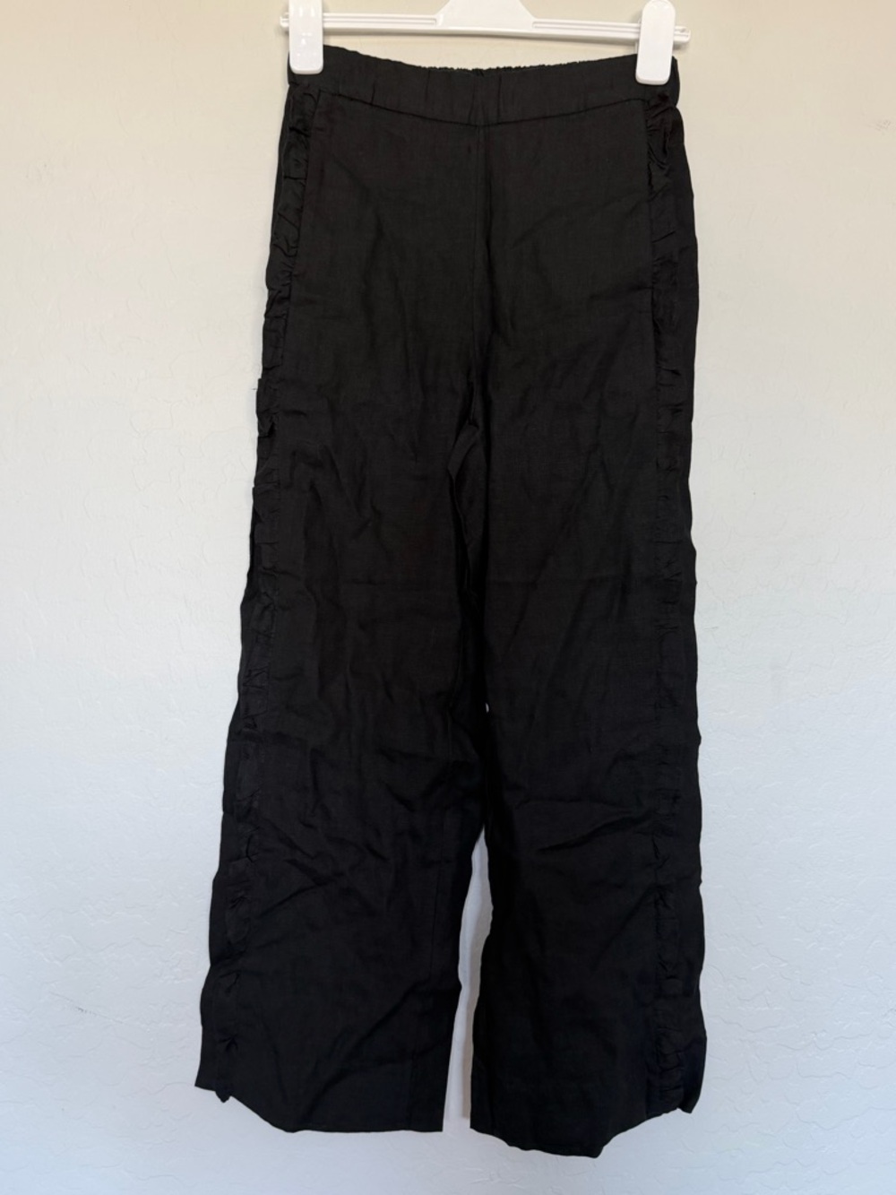 J Crew Wide-leg ruffle pant in linen size XS in black. - Picture 2 of 10